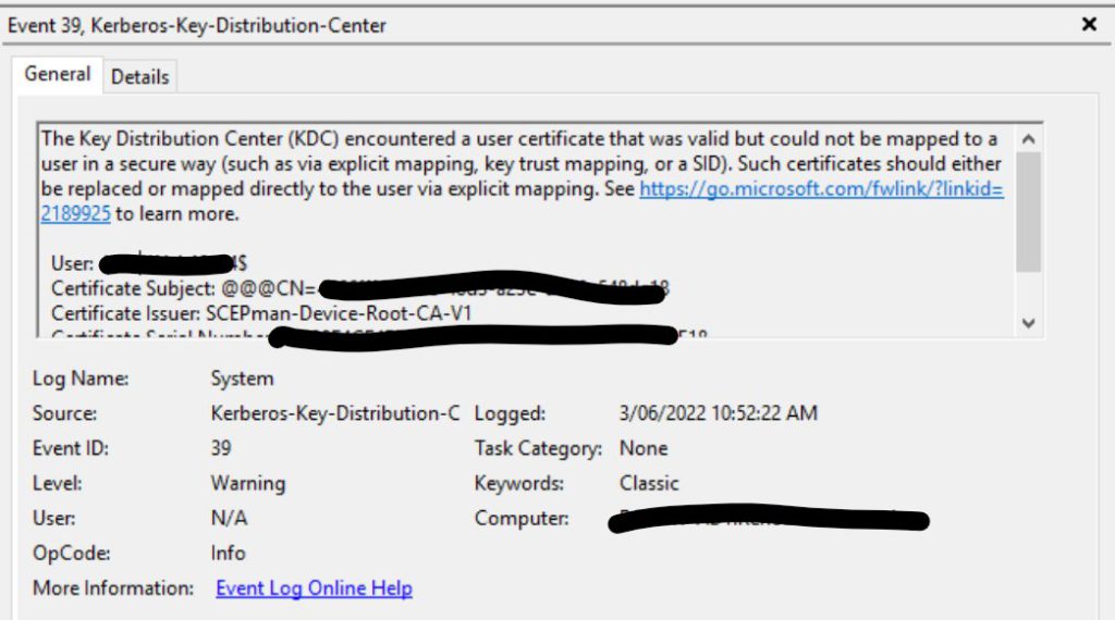 KDC weak association warning