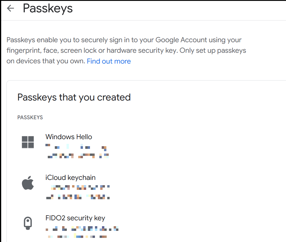 Google account Passkeys